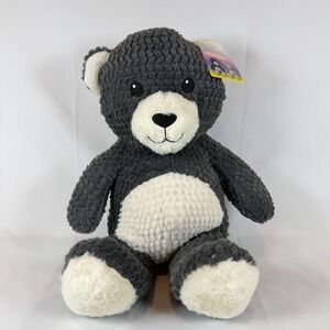 Goffa Plush Teddy Bear Charcoal Grey Waffle Knit Textured Stuffed Animal 14 inch